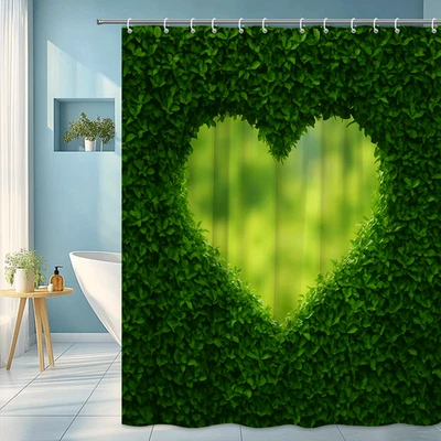 Cortina de Ducha Hoja Corazón Verde - Decoración Inspirada en la Naturaleza Foto 1 de 4