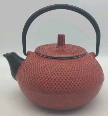 Mango e infusor de tetera de hierro fundido rojo japonés vintage de los años 70 NUEVO Foto 1 de 4