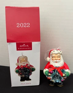Hallmark 2022 JOLLY SANTA ~Collector's Keepsake Ornament~WREATH~Red Bow~RETRO - Picture 1 of 11