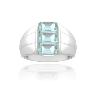 925 Silber Blau Topas Smaragd-Schliff Ehering - Bild 1 von 2