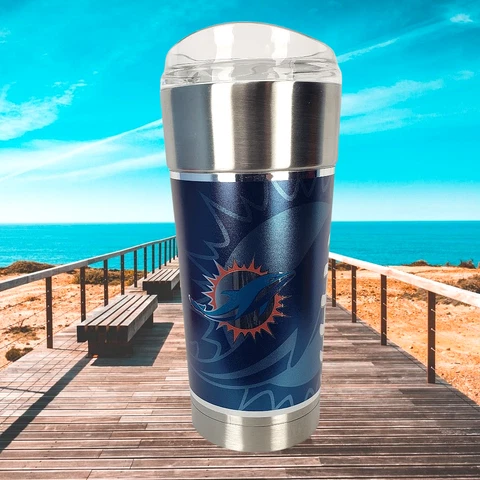 Miami Dolphin's Draft Tumbler 24 oz Vacuum Insulated Beverage Cup Cover