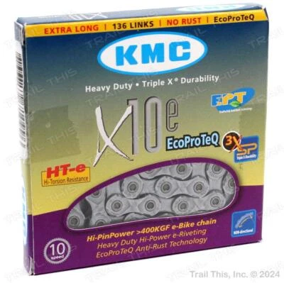 KMC e10 EPT 10-Speed 136L eBike Bike Chain Silver Anti-Rust Resistant Coating - Image 1 of 3