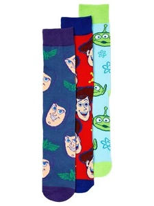 Toy Story Adult Mens 3 Pair Buzz Woody and Aliens Crew Socks Set - Picture 1 of 2