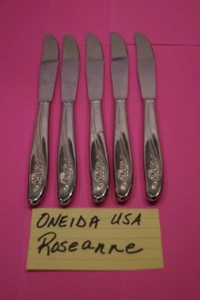 LOT OF 5 PCS. ONEIDA USA STAINLESS "ROSEANNE" DINNER KNIVES - Picture 1 of 5