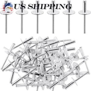 100 PCS LARGE FLANGE ALUMINUM POP RIVETS 3/16" X 3/4" BIG HEAD STEEL - Picture 1 of 7