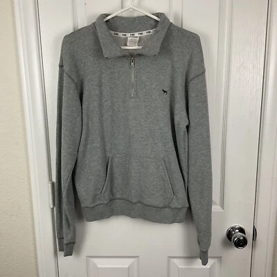 ROSA Victoria’s Secret Mujer’s Gris Jaspeado Terry Cuarto Cremallera Sudadera Talla XS Foto 1 de 4