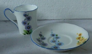 PRETTY ROYAL GRAFTON CHINA ART DECO H PAINTED COFFEE CUP & SAUCER ART DECO - Picture 1 of 5