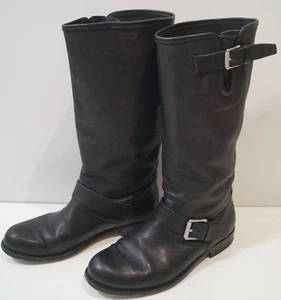 Botas de motociclista BELSTAFF Hechas en Italia negras plateadas con hebilla altura de pantorrilla EU40 UK7 - Imagen 1 de 7