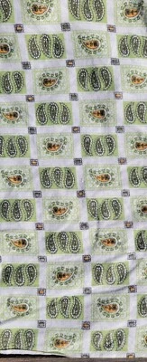 VINTAGE 1950s-1960'S  Green  white paisley Plaid FABRIC 100% Cotton woven - Image 1 of 2