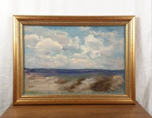 Vintage Meereslandschaft Ölgemälde, bewölkter Himmel über dem Schwarzen Meer, Küstenlandschaft - Bild 1 von 9