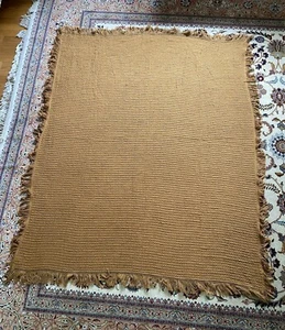 West Elm Waffle Weave 100% Cotton Throw Blanket 50"x60" Mustard Brown Fringe - Picture 1 of 6