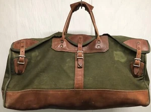 ORVIS VNTG BATTENKILL GREEN CANVAS LEATHER HUNTING TRAVEL DUFFLE WEEKEND BAG 24" - Picture 1 of 13