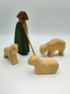 Ostheimer figuras de belén pastor con tres ovejas carpintería madera - Imagen 1 de 8