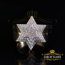 925 Moissanite Yellow Men's Six Pointed Star of David 2.50ct Silver Ring Size 9