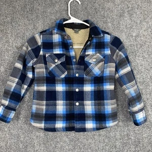 Eddie Bauer Shacket Shirt Boys Size 4 / 5 Blue Plaid Sherpa Lined Outdoor - Picture 1 of 5