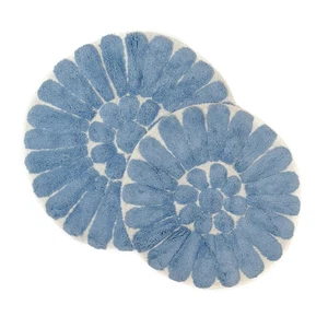 Bursting Flower 2 Pc. Off White & Blue Round Bath Rug Set 45951 (24" & 30") - Picture 1 of 9