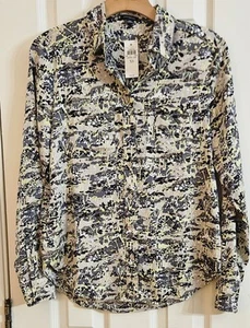 Ann Taylor XS Women’s Blouse Shirt  Long Sleeve Gray Yellow Taupe NEW $79.50 Tag - Picture 1 of 5
