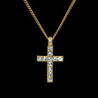 DAINTY CHRISTIAN CROSS CRUCIFIX Crystal charm 18" GOLD 18K ITALIAN chain female 