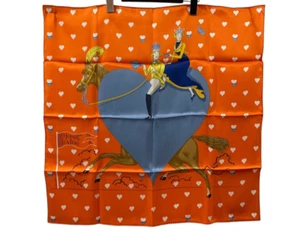 HERMES Scarf Carré 65 Tea Time Orange Silk 68x66cm Boxed Authentic Japan - Picture 1 of 9