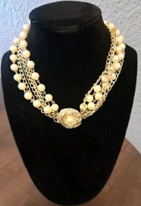 Vintage 6 Strand Faux Pearl And Gold Choker Necklace Nice. Q - Picture 1 of 3