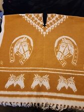 Vintage Heavy Cotton Blanket Poncho Horse Themed