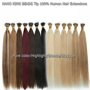 10"-30" Fusion Keratin Nano Ring Beads Tip Remy Human Hair Extensions Long Hair - Picture 1 of 19