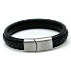 Marchand Black Braided Leather Bracelets for Men Stainless Steel Clasp 19-23cm