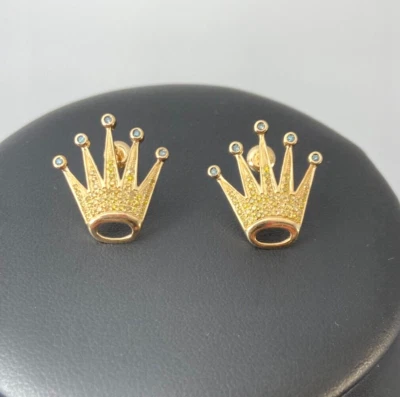 Brincos de ouro maciço 10kt | | 0,35 quilates canário e diâmetro azul | formato de coroa | 2,70 gramas - Imagem 1 de 4