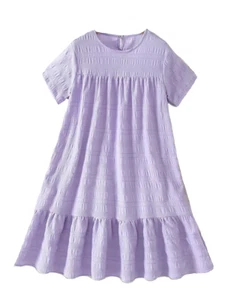 New Girls 8 Dress Lavender Short Sleeve Ruffle Gauze Textured - Picture 1 of 3