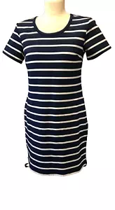 32 degrees Cool dresss hort sleeved navy & grey striped pencil dress pockets Sm - Imagen 1 de 3