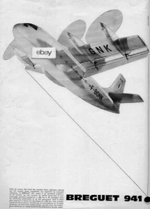 BREGUET 941 FRANKREICH 40 PASSAGIERFLUGZEUG 1960 CHASSARD KUNSTWERK 9,5" X 13" AD - Bild 1 von 1