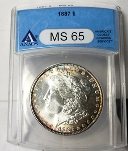 1887-P MORGAN DOLLAR VAM!- RING OF FIRE TONED!!-ANACS MINT STATE 65!!! - Picture 1 of 4