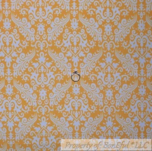 BonEful Fabric FQ Cotton Quilt Flannel White Yellow Flannel Flower Damask Print - Picture 1 of 15