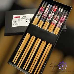 5 pares de palillos japoneses reutilizables de madera natural bambú gato de la suerte/gato de la fortuna - Imagen 1 de 5