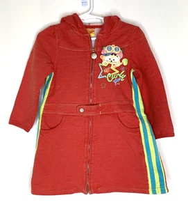 Vintage Curly Sue Girls 110 cm US 7 Hooded Sweatshirt Tunic Top Zip Front Orange - Picture 1 of 6