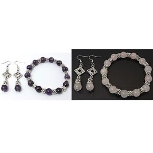Wholesale Lot 8 Genuine Gemstone Stretch Bracelet Earrings Set Amethyst Onyx