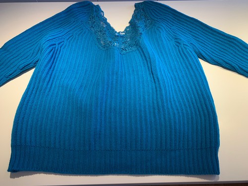 Pullover Balenciaga lana oversize lavorata a maglia pizzo passerella turchese 34 M