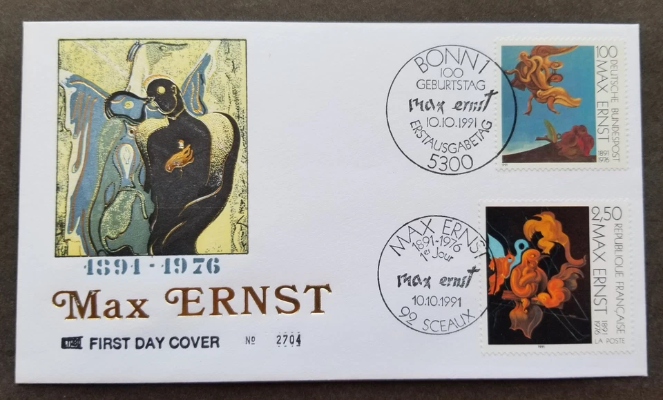 [SJ] Germany France Joint Issue Max Ernst Painting 1991 (joint FDC *dual PMK - Image 1 of 4