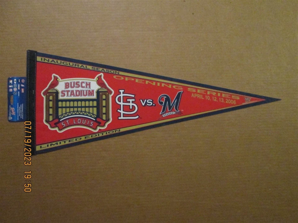 MLB Cardinals vs. Brewers Busch Stadium 2006 Opening Series Team Logos Pennant - Image 1 of 1