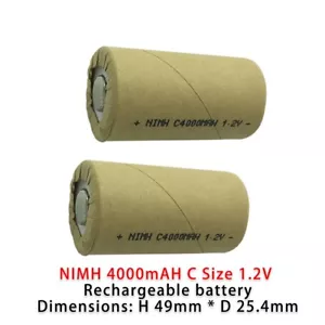 2 PCS C Battery Ni-MH 4000mAh 1.2V Rechargeable battery C Cell, C size battery - Picture 1 of 3