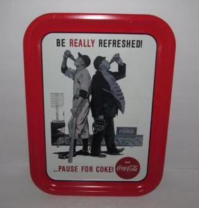 Coca Cola Tin Serving Tray Baseball Be Really Refreshed Pause For Coke - Picture 1 of 4