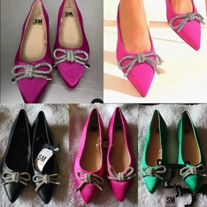 Steve Madden Embellish Bow Pink Satin Black Ballerina Flats Shoes ~ 9, 9 M3020 - Picture 1 of 56