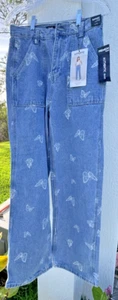 Simple Society Jeans Womens 3/26 Light Denim Butterfly print High Waist Baggy - Picture 1 of 9