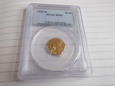 1925-D , Indian Head $2.50 Quarter Eagle , Gold , PCGS ,  MS63 - Image 1 of 4