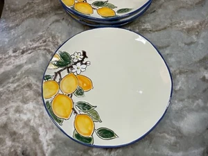 Lemon Valley Dinner Plates. 11" Colorful Dish Hand Painted Embossed Set Of 4 New - Picture 1 of 17