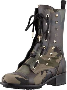 Botas de Combate Valentino Camufladas Cuero Roca Tachonado Lona Con Cordones Motociclista Moto $1795 - Imagen 1 de 12