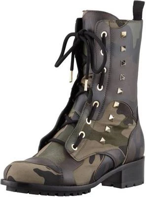 Valentino Camo Leather Rock Studded Canvas Lace Up Biker Moto Combat Boots $1795 - Image 1 of 4
