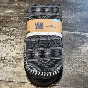 Muk Luks Herren Hausschuhe Socke L XL 11 13 grau schwarz rutschfest warm kuschelig Futter - Bild 1 von 6