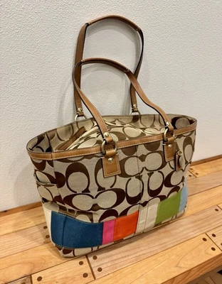 Coach Signature Khaki C Multicolor Stripe Diaper Bag RARE EUC - Image 1 of 4