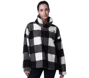 Pullover mezza zip NFL donna Buffalo a quadri EAGLES nero/bianco taglia XL A612998 - Foto 1 di 2